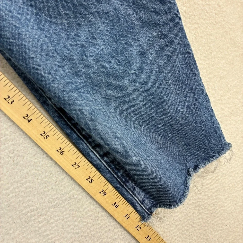 Good American Jeans Women 16 38x32 Blue Classic Straight Legs Whisker Distressed